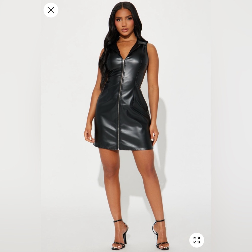 PU leather mini dress.